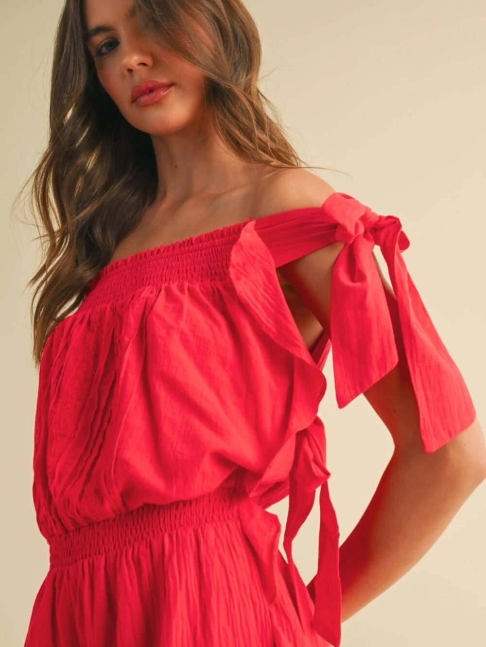 Women's Red Ruffled Romper - Picture 8 of 9
